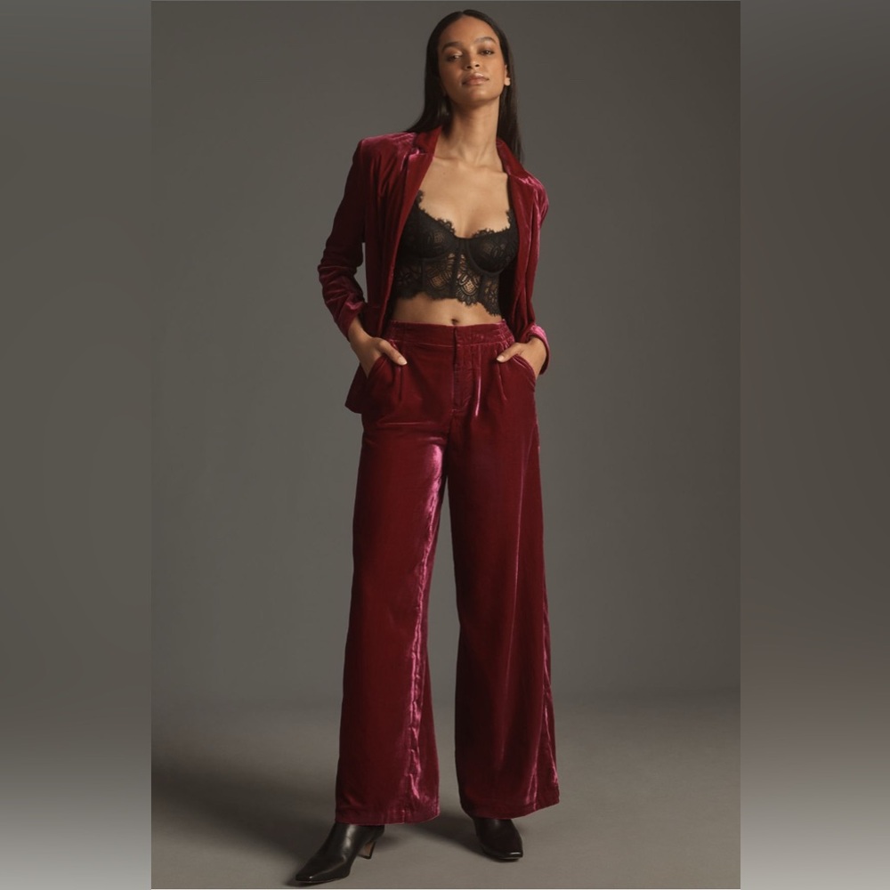 ✨ Anthropologie Wide-Leg Velvet Pants Sz S - Picture 2 of 7